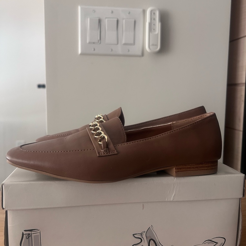 Brown Loafers with Gold Chain Detail